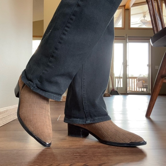 Brown Crocodile-Patterned Marc Fisher Ankle Boots - Picture 6 of 8